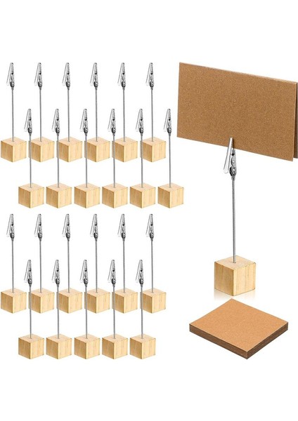 24 Pcs Rustik Ahşap Masa Numarası Tutucular Memo Klipsleri ve Kraft Kartları Ahşap Resim Standları ile Yer Numarası Tutucu Standı (Yurt Dışından)