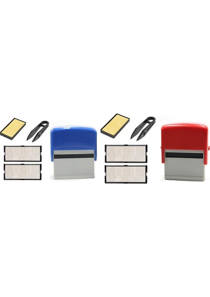 2set Kendi Mürekkep Damgası Seti Özel Dıy Işletme Adı Numarası Adresi Baskı Kauçuk Damga Ile Kue Mavi ve Kırmızı (Yurt Dışından)