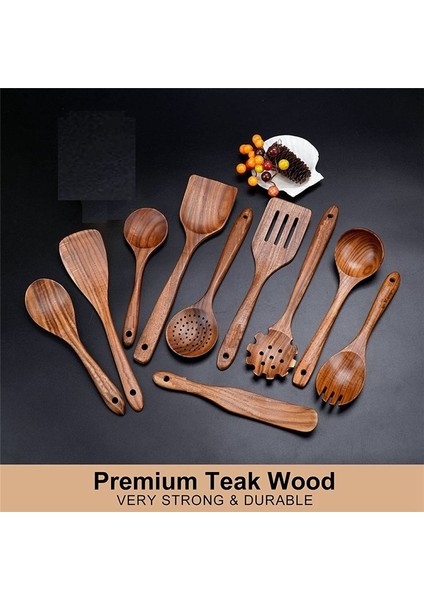 Ahşap Yemek Pişirme Eşyaları, Tik Ahşap Kaşık ve Ahşap Spatula ile Ayarlanmış Mutfak Eşyaları Yemek Pişirmek Için (Yurt Dışından) fırsatları