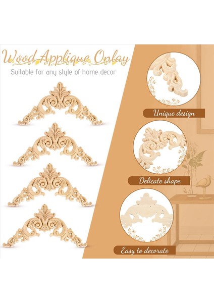 3x Ahşap Aplikeler Onaylar Dekoratif Ahşap Aplikler Dıy Ahşap Aplikeler Ayna Yatağı Kapısı Dolabı Dolap Mobilyaları (Yurt Dışından) fırsatları
