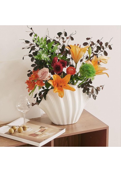 Nordic Style Kabuk Şekleli Seramik Vazo Ev Dekor Masa Masası Yapay Çiçek Tutucu Tutucu Tan Giysileri Çiçek Aranjmanı B (Yurt Dışından) modelleri