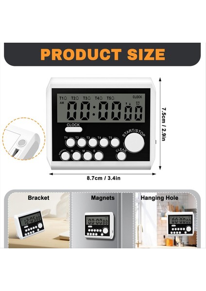 5 Kanal Dijital Mutfak Zamanlayıcısı, Büyük LCD Ekranlı Saat Modu, Pişirme Zamanlayıcısı, Yüksek Sesle Ses Alarmı ve Yanıp Sönen Işık (Yurt Dışından) fırsatları