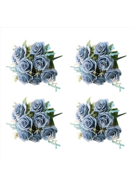 4x Yapay Mavi Güller Çiçekler Ipek Gül Çiçek Buket Yapay Çiçekler Ev Bahçe Dekorasyon Düğün Gülleri Mavi (Yurt Dışından)