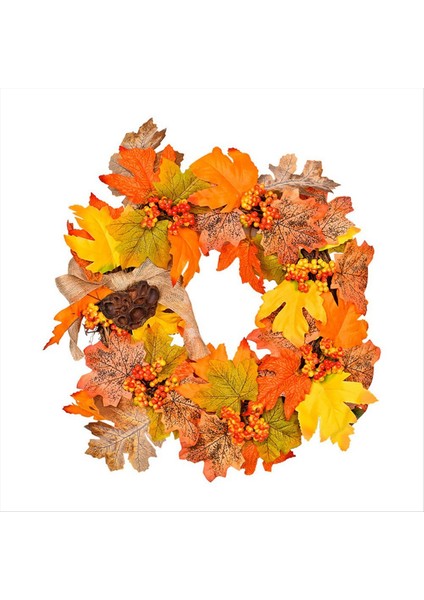 Sonbahar Hasat Festivali Akçaağaç Yaprak Çelenk Akçaağaç Yaprak Kırmızı Berry Lotus Rattan Kapı Asılı Şükran Günü Dekorasyon (Yurt Dışından)