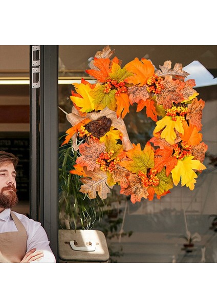 Sonbahar Hasat Festivali Akçaağaç Yaprak Çelenk Akçaağaç Yaprak Kırmızı Berry Lotus Rattan Kapı Asılı Şükran Günü Dekorasyon (Yurt Dışından) modelleri