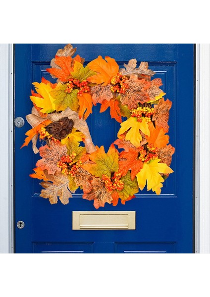 Sonbahar Hasat Festivali Akçaağaç Yaprak Çelenk Akçaağaç Yaprak Kırmızı Berry Lotus Rattan Kapı Asılı Şükran Günü Dekorasyon (Yurt Dışından) fırsatları