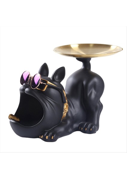 Reçine Cool Bulldog Crafts Dog Butler Tepsiyle Anahtar Tutucu Depolama Mücevherleri Hayvan Odası Ev Dekoru Heykeli Siyah (Yurt Dışından)