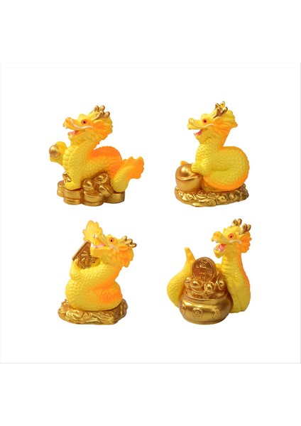 Mini Çin Yeni Yıl Ejderha Heykelcik 4pcs Minyatür Ejderha Heykeli 2024 Reçine Altın Çin Zodyak Ejderha Heykeli (Yurt Dışından)