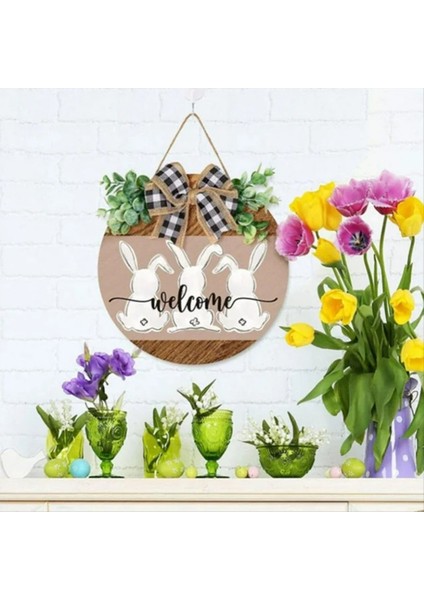 Sevimli Paskalya Ahşap Asma Işareti Bunny Tavşan Hoş Geldiniz Işareti Kapı Dekorasyonu Yay Rustik Paskalya 30 x 30CM (Yurt Dışından) fiyatları
