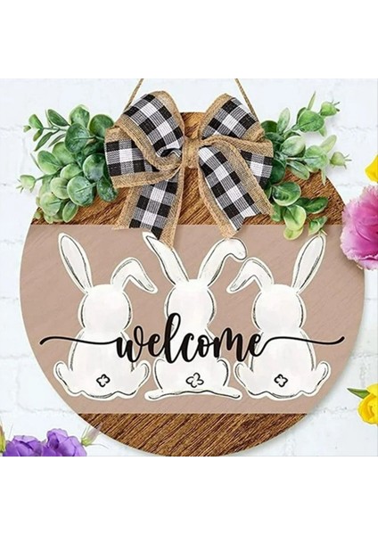 Sevimli Paskalya Ahşap Asma Işareti Bunny Tavşan Hoş Geldiniz Işareti Kapı Dekorasyonu Yay Rustik Paskalya 30 x 30CM (Yurt Dışından) indirimleri
