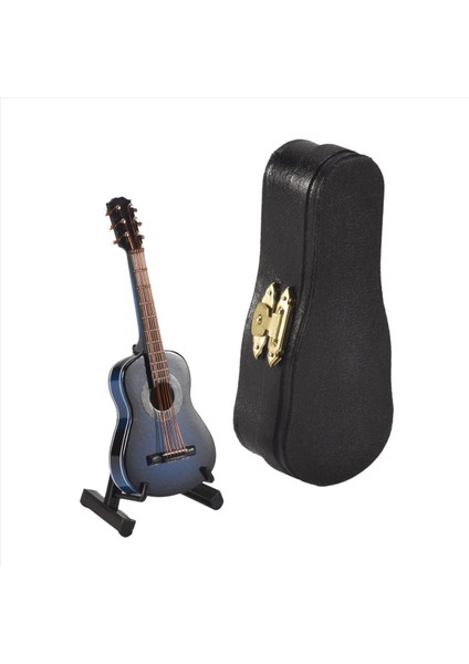 Stand ve Case Mini Musical Enstrüman Minyatür Bebek Evi Modeli Ev Dekorasyonu ile A-Wooden Minyatür Gitar (Yurt Dışından)