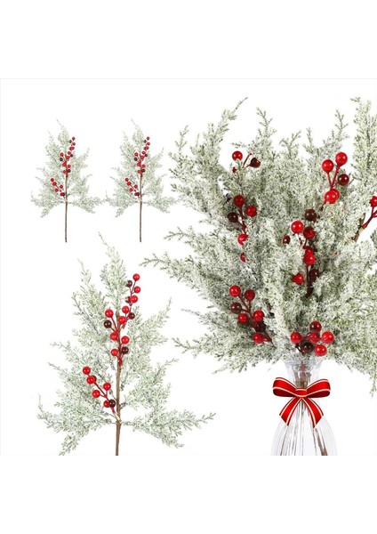 6pcs Noel Kırmızı Meyveler Karlı Çam Dalları Snow 19INCH Buzlu Sedir Spreyler Yapay Noel Çam Ağacı (Yurt Dışından)