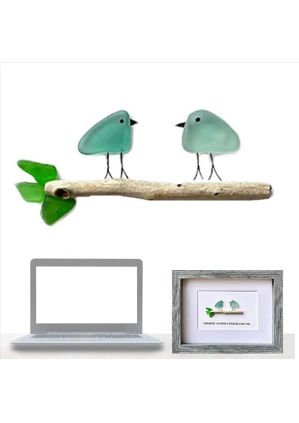 Deniz Cam Sanat Seaglass Kuşlar Arkadaş Doğum Günü Hediyesi El Yapımı Fotoğraf Çerçeve Deniz Cam Kuşlar Dalgalı Kuşak Duvar Mavi (Yurt Dışından) indirimleri