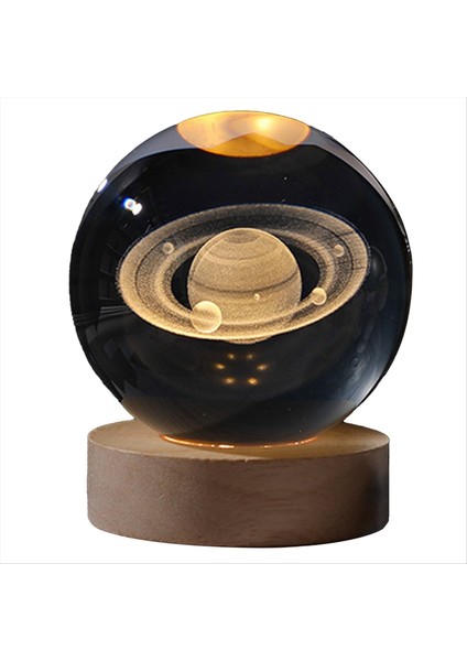 Içeride Oyulmuş Kristal Top ile Kristal Renkli Gece Işığı Parlak Süsleme Ahşap Tabanlı Yıldızlı Hediye Satürn (Yurt Dışından)