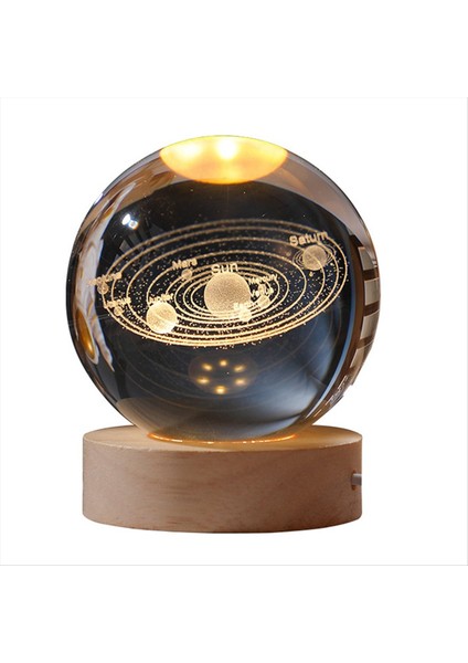 Içinde Oyulmuş Kristal Toplu Kristal Renkli Gece Işığı Parlak Süsleme Ahşap Tabanlı Yıldızlı Hediye Güneş Sistemi (Yurt Dışından)