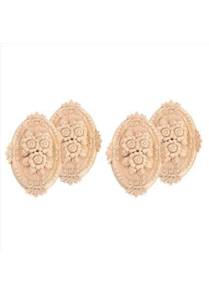 4pcs Ahşap Oyma Aplike Çerçeve Onlay Boyasız Mobilya Dekorasyonu Boyasız Oval Desenler 21X15CM (Yurt Dışından)