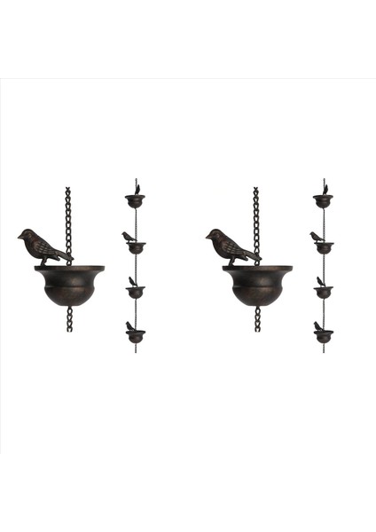 2x Yağmur Yağmurları Oluklar Için Mobil Kuşlar Bardaklarda Yağmur Çanları 7 8ft Tekli Askı ve Kuşlar ile Yağmur Çanları (Yurt Dışından)