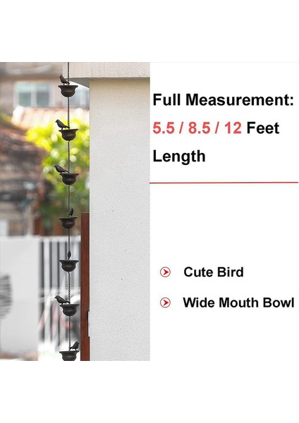 2x Yağmur Yağmurları Oluklar Için Mobil Kuşlar Bardaklarda Yağmur Çanları 7 8ft Tekli Askı ve Kuşlar ile Yağmur Çanları (Yurt Dışından) modelleri