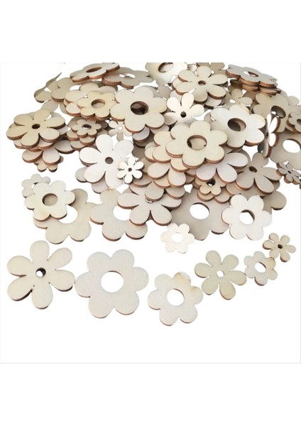 100PCS Ahşap Çiçek Süsleri ile Delikli El Yapımı Ahşap Zanaat Aksesuarları Hurda Defteri Için Ev Dekorasyon (Yurt Dışından)