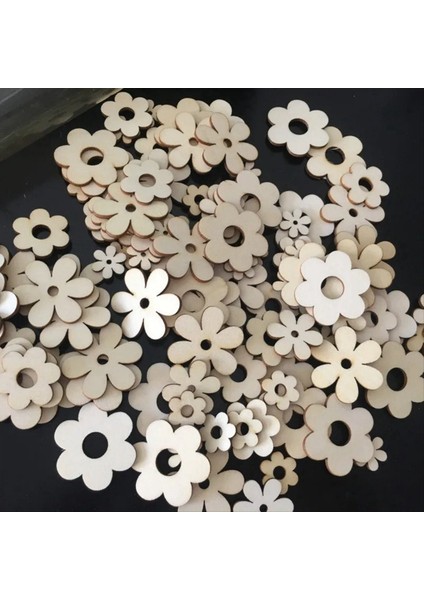 100PCS Ahşap Çiçek Süsleri ile Delikli El Yapımı Ahşap Zanaat Aksesuarları Hurda Defteri Için Ev Dekorasyon (Yurt Dışından) fırsatları