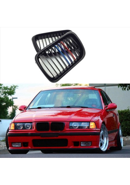 2x Araba Parlak Siyah Ön Başlıklı Böbrek Izgara Mesh Sport Racing Izgaralar Bmw E36 M3 3 Serisi 1997-1999 M-Color (Yurt Dışından) fiyatları