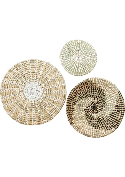 3 Duvar Dekor Sepet Seti Doğal Dokuma Deniz Otu Asılı Düz Sepet Süsleme Boho Yuvarlak Sepet Duvar Dekor Için (Yurt Dışından)