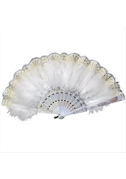 Tüy El Fan Koyu Beyaz Vintage Katlanır Fan &amp Yeşim Tüy Fan Parti Düğün Dans Dekorasyon (Yurt Dışından)
