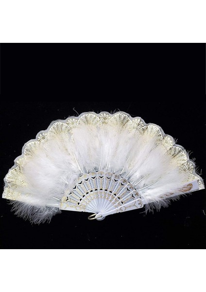 Tüy El Fan Koyu Beyaz Vintage Katlanır Fan &amp Yeşim Tüy Fan Parti Düğün Dans Dekorasyon (Yurt Dışından) modelleri