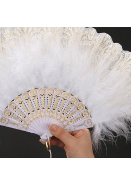 Tüy El Fan Koyu Beyaz Vintage Katlanır Fan &amp Yeşim Tüy Fan Parti Düğün Dans Dekorasyon (Yurt Dışından) fırsatları