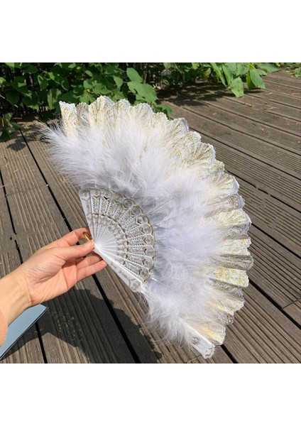 Tüy El Fan Koyu Beyaz Vintage Katlanır Fan &amp Yeşim Tüy Fan Parti Düğün Dans Dekorasyon (Yurt Dışından) indirimleri
