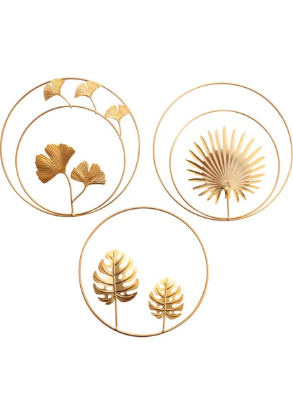 Demir Duvar Dekoru Altın Ginkgo Akçaağaç Monstera Yaprak Duvar Dekor Yuvarlak Duvar Süsleri Yatak Odası Asılı Otel Duvar Dekoru Için (Yurt Dışından)