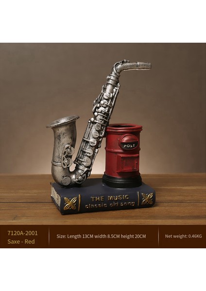 Saksafon Reçine Su Geçirmez Kalem Tutucu Masa Makyaj Fırçası Tutucu Ofis Malzemeleri Reçine Süslemeleri Kırmızı (Yurt Dışından) fırsatları