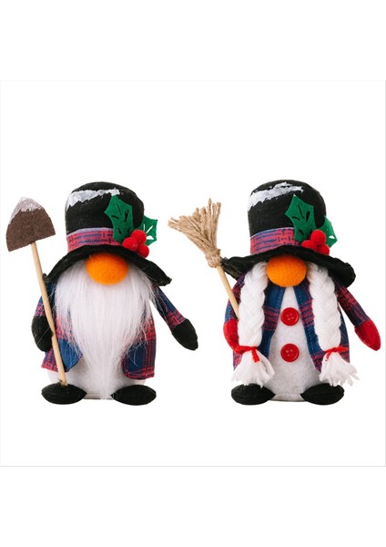 Noel Süslemeleri Yüzü Olmayan Bebek Kardan Adam Heykelcik Süslemesi Süpürge Kürek Goblin Gnome Bebek Hediyeleri Kadın (Yurt Dışından)