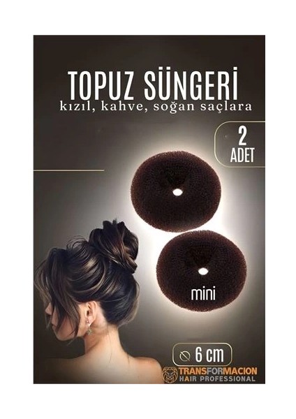 Kahve Mini Saç Topuz Süngeri 2 Adet 6 cm Çap 2.5 cm Kalınlık