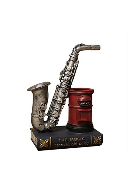 Saksafon Reçine Su Geçirmez Kalem Tutucu Masa Makyaj Fırçası Tutucu Ofis Malzemeleri Reçine Süsleri Sarı (Yurt Dışından) fırsatları