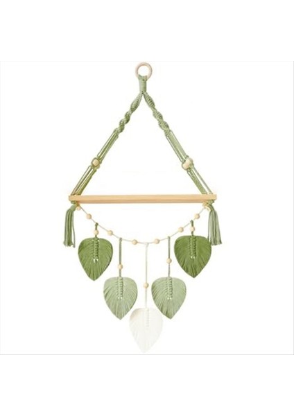 Makrame Duvar Asılı Raf-Boho Duvar Bitki Askı Rafları El Yapımı Dokuma Yaprakları Rustik Ahşap Depolama Ekran Rafı (Yurt Dışından)