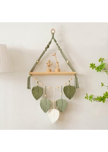 Makrame Duvar Asılı Raf-Boho Duvar Bitki Askı Rafları El Yapımı Dokuma Yaprakları Rustik Ahşap Depolama Ekran Rafı (Yurt Dışından) fiyatları