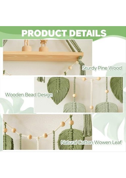 Makrame Duvar Asılı Raf-Boho Duvar Bitki Askı Rafları El Yapımı Dokuma Yaprakları Rustik Ahşap Depolama Ekran Rafı (Yurt Dışından) fırsatları