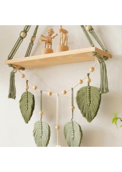 Makrame Duvar Asılı Raf-Boho Duvar Bitki Askı Rafları El Yapımı Dokuma Yaprakları Rustik Ahşap Depolama Ekran Rafı (Yurt Dışından) indirimleri