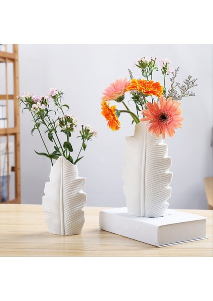 Tüy Seramik Vazo Yaprağı Şekil Saksı Saksı Balkon Ofis Süsleme Yatak Odası Oturma Odası Masaüstü Ev Dekorasyon Beyaz (Yurt Dışından) modelleri