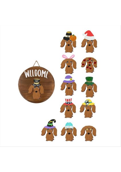 Dachshund Ön Kapı Için Mevsimlik Karşılama Tabelası Rustik Yuvarlak Ahşap Çelenkler Sosis Köpek Duvar Asılı Ev Dekor (Yurt Dışından)