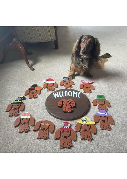 Dachshund Ön Kapı Için Mevsimlik Karşılama Tabelası Rustik Yuvarlak Ahşap Çelenkler Sosis Köpek Duvar Asılı Ev Dekor (Yurt Dışından) fırsatları