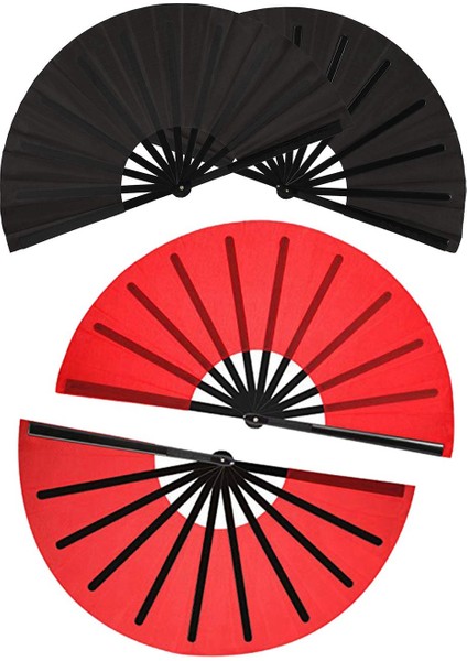 4 Adet Büyük Katlanır Fan Naylon Bez Katlanır Katlanır Çin Kung Fu Tai Chi Fan Dekorasyon Kat El Fan Siyah &amp Kırmızı (Yurt Dışından) fiyatları