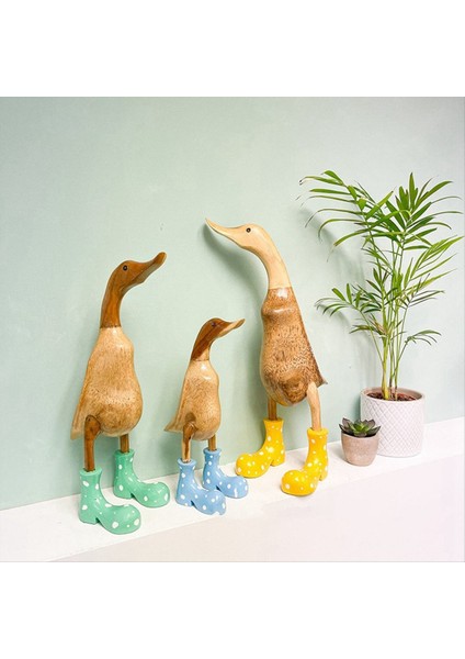 Reçine Ördek Heykeli Bahçe Heykeli Sevimli Karikatür Ördekleri Benekli Wellies Boot Giymek Iyi Şanslar Heykelcik Blue-L (Yurt Dışından) indirimleri