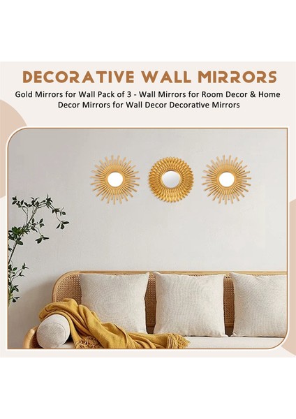 3 Duvar Paketi Için Altın Aynalar - Oda Dekoru ve Ev Dekoru Aynaları Için Duvar Dekoratif Aynalar Için Ev Dekoru Aynaları (Yurt Dışından) fırsatları