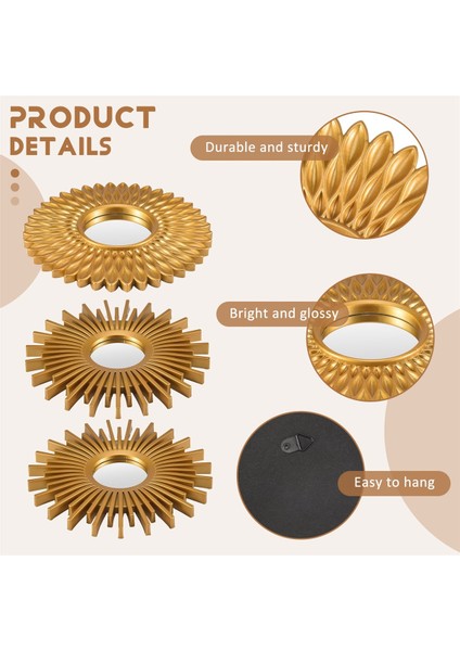 3 Duvar Paketi Için Altın Aynalar - Oda Dekoru ve Ev Dekoru Aynaları Için Duvar Dekoratif Aynalar Için Ev Dekoru Aynaları (Yurt Dışından) indirimleri