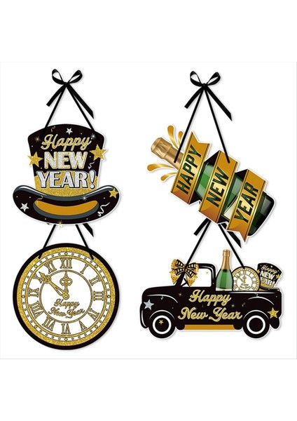 Mutlu Yıllar Işareti 4pcs Kapı Askı Yeni Yıl Kapısı Dekor Sign Yılbaşı Gecesi Çelenk Asma Işareti (Yurt Dışından)