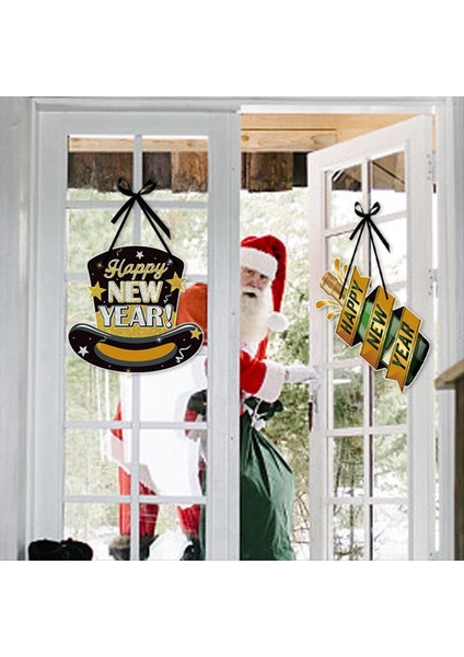 Mutlu Yıllar Işareti 4pcs Kapı Askı Yeni Yıl Kapısı Dekor Sign Yılbaşı Gecesi Çelenk Asma Işareti (Yurt Dışından) fiyatları