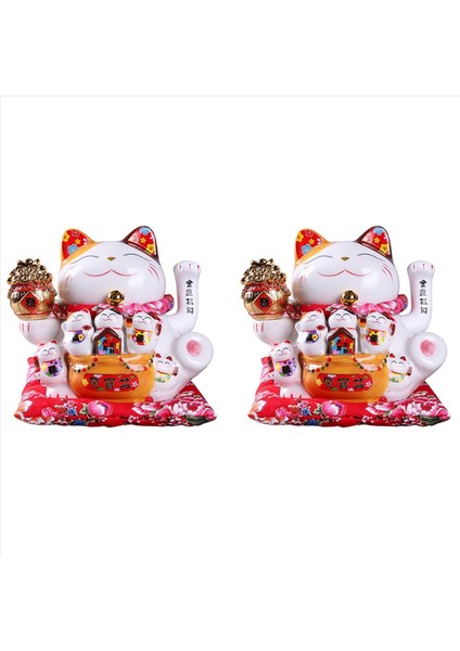 2pcs 7inch Seramik Çağırıyor Cat Maneki Neko Süsleme Feng Shui Dekorasyon Salıncak Şanslı Kedi A (Yurt Dışından)