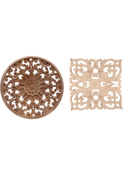 Ahşap Çıkartma Beslemesi Aplike Gerçek Ahşap Oyma 20X20X1CM ve Oyma Çiçek Oyma Yuvarlak Ahşap Aplikler 15X15X0 8cm (Yurt Dışından)